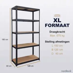 stellingkast xl zwart afmetingen